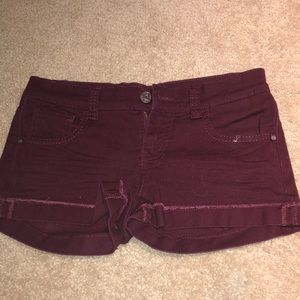 maroon jean shorts